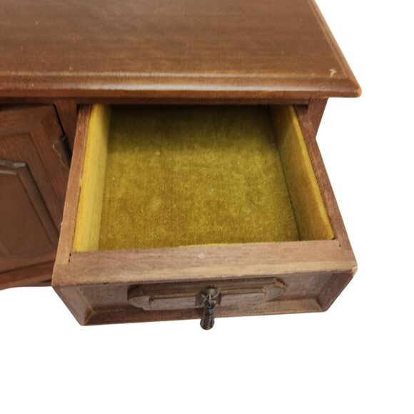 Vintage Wooden Jewelry Box Storage Chest With Drawers & Cabinet 18"L x 7"H - Picture 12 of 16